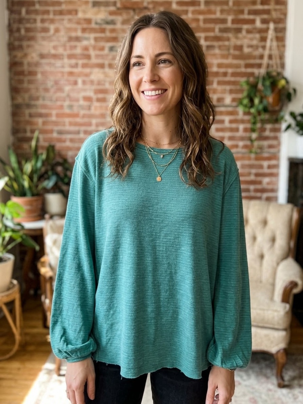We The Free Relaxed Teal Long-Sleeve Pullover